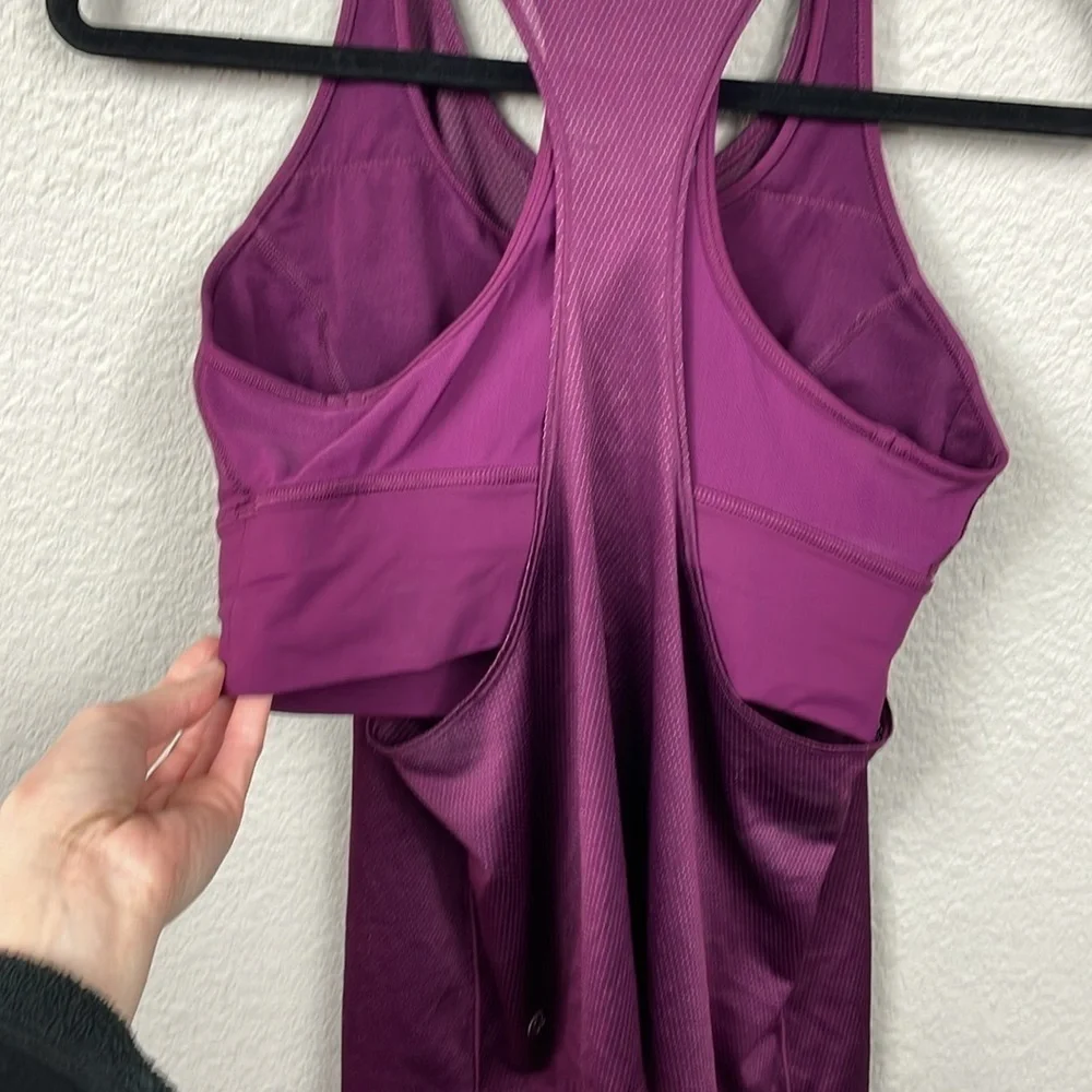 Lululemon Pushing Limits Tank Top Marvel Purple Built In Sports Bra Sz 8